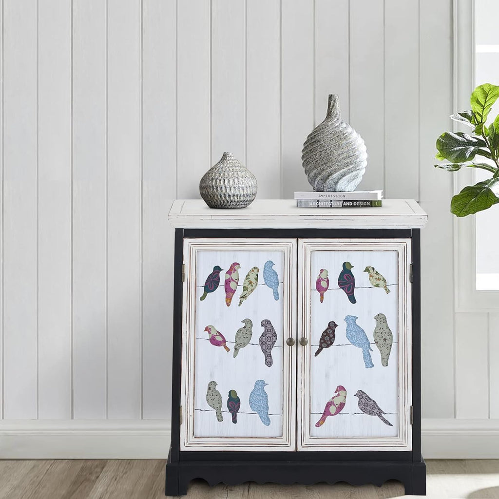 Storage Cabinet with 2 Doors, Distressed Console Cabinet with Wooden Frame, White G78004