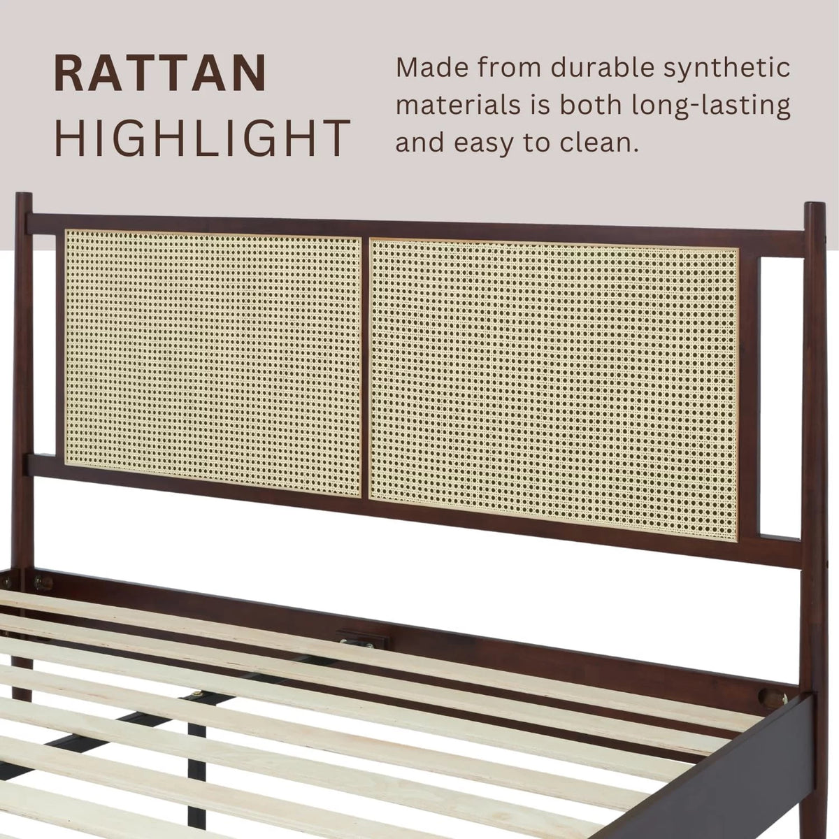 King Acacia Wood Bed Frame with Rattan Headboard V575222