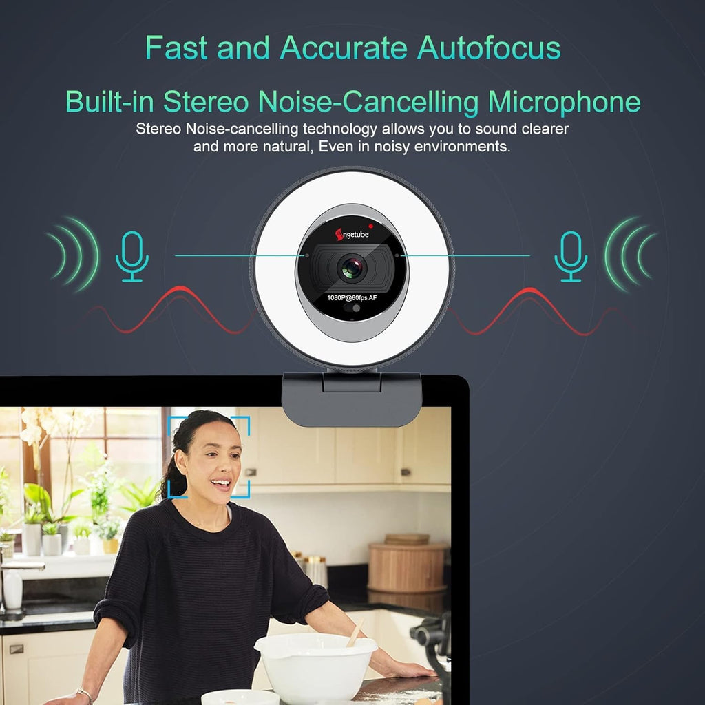 1080P 60FPS 2X Digital Zoom Streaming Webcam with Ring Light and Privacy Cover G247