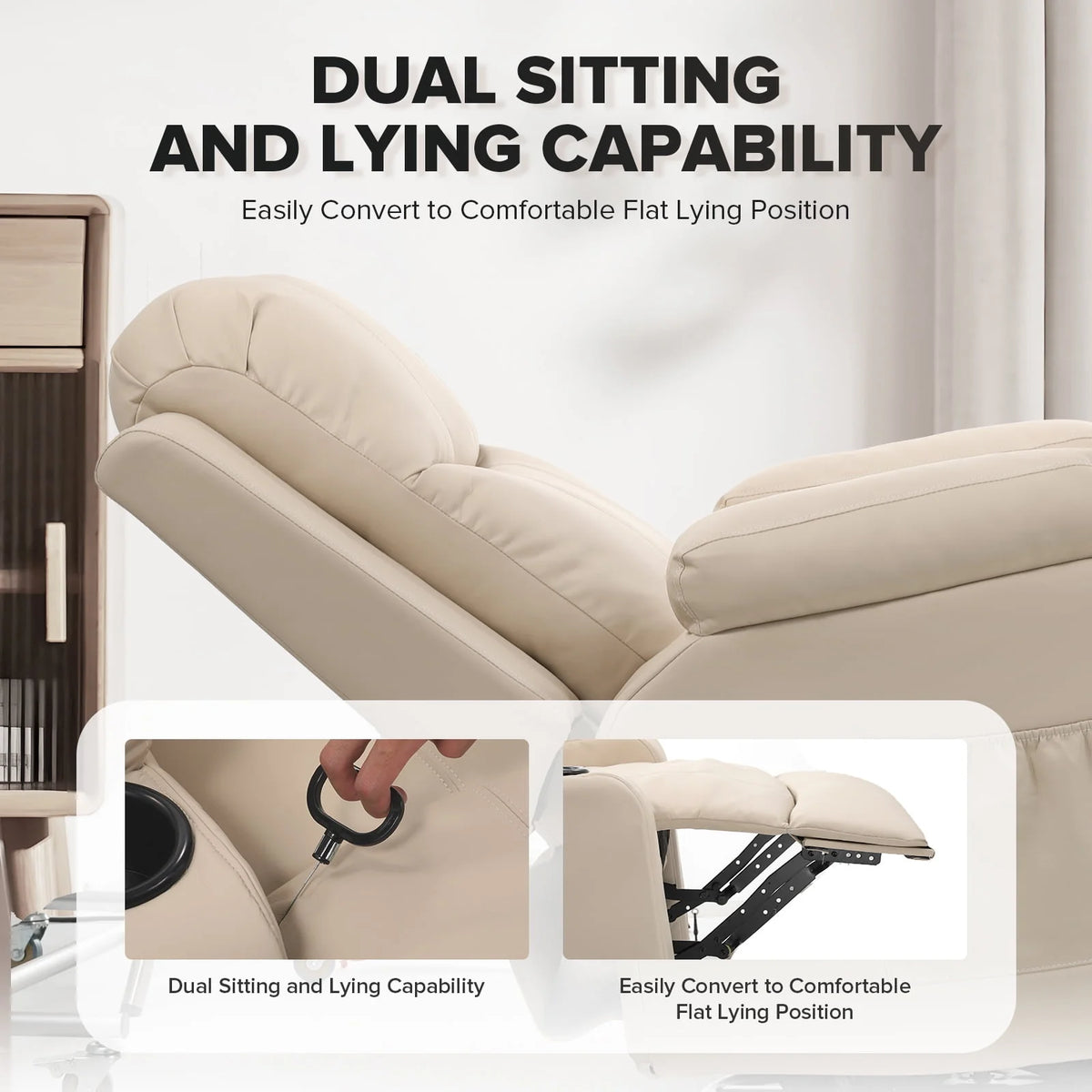Black PU Leather Swivel Rocker Recliner Chair with Heat and Massage A6587