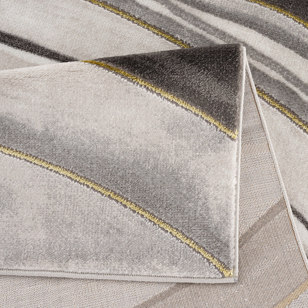 Gold Grey Ivory Abstract Geometric Area Rug A3836
