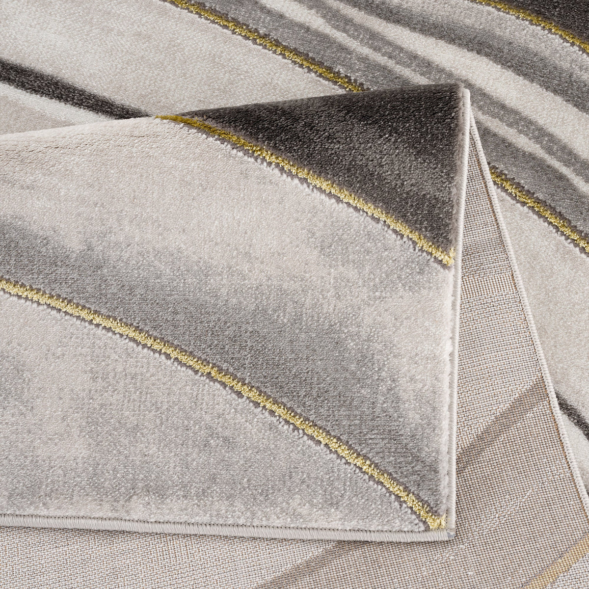 Gold Grey Ivory Abstract Geometric Area Rug A3836