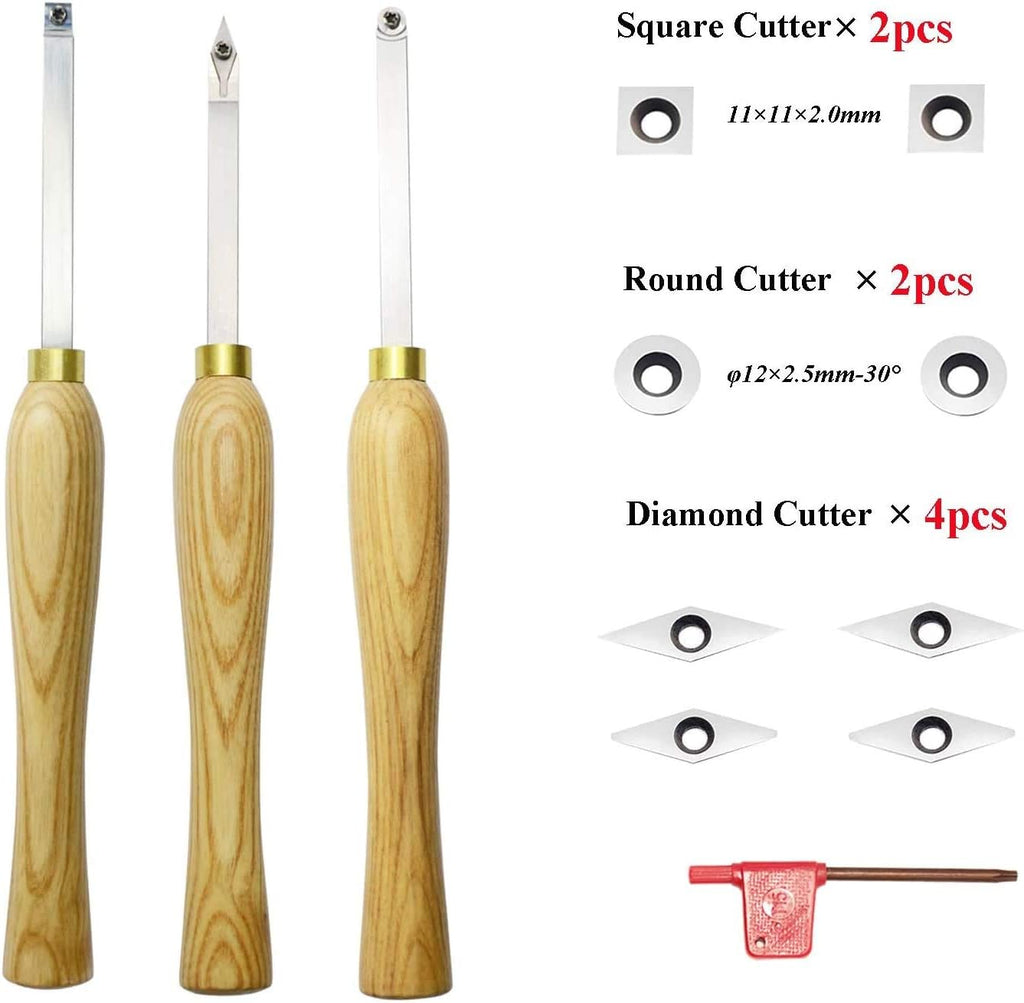 3 Pc Carbide Tipped Wood Lathe Turning Tools Set with Wood Handle W73676