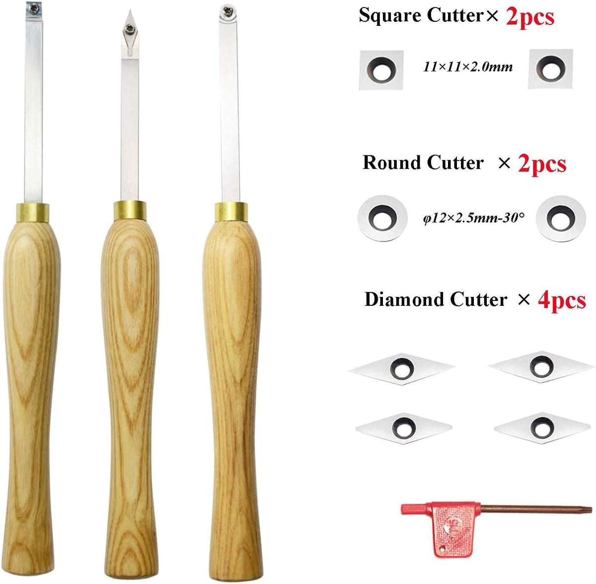 3 Pc Carbide Tipped Wood Lathe Turning Tools Set with Wood Handle W73676