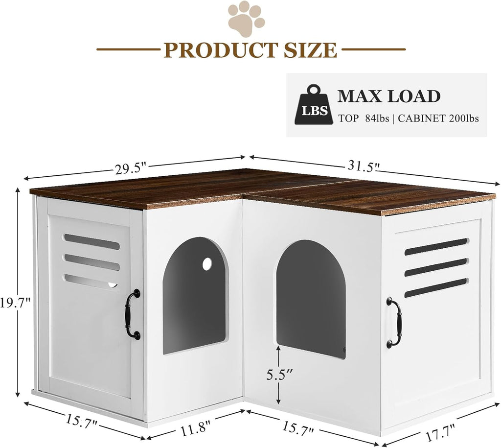 White Corner Litter Box Enclosure Cabinet, 31.5 x 17.7 x 19.7 in C34725