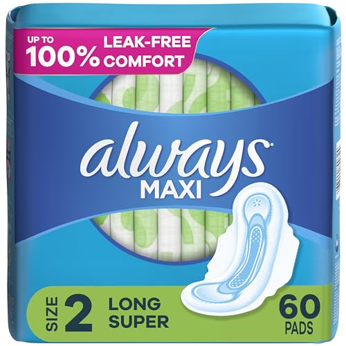 Size 2 Long Super Absorbency Unscented Maxi Pads with Wings, 60 Count A638