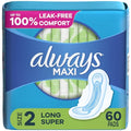 Size 2 Long Super Absorbency Unscented Maxi Pads with Wings, 60 Count A638