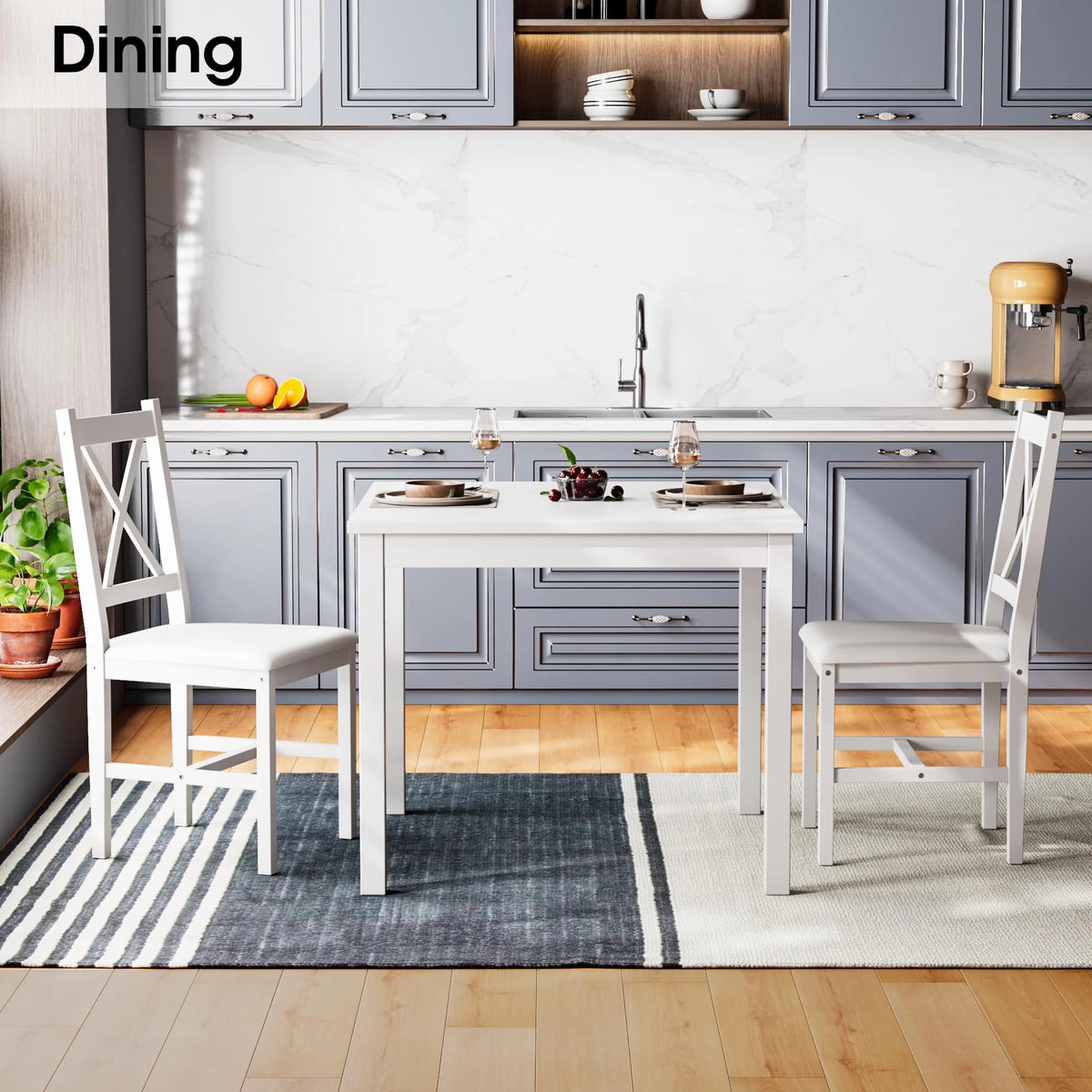 3 Piece Pine Wood Dining Table Set with 2 Upholstered Chairs A6403