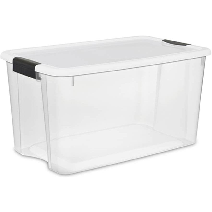 70 Quart Ultra Latch Storage Box with White Lid & Clear Base, 8 Pack D145308