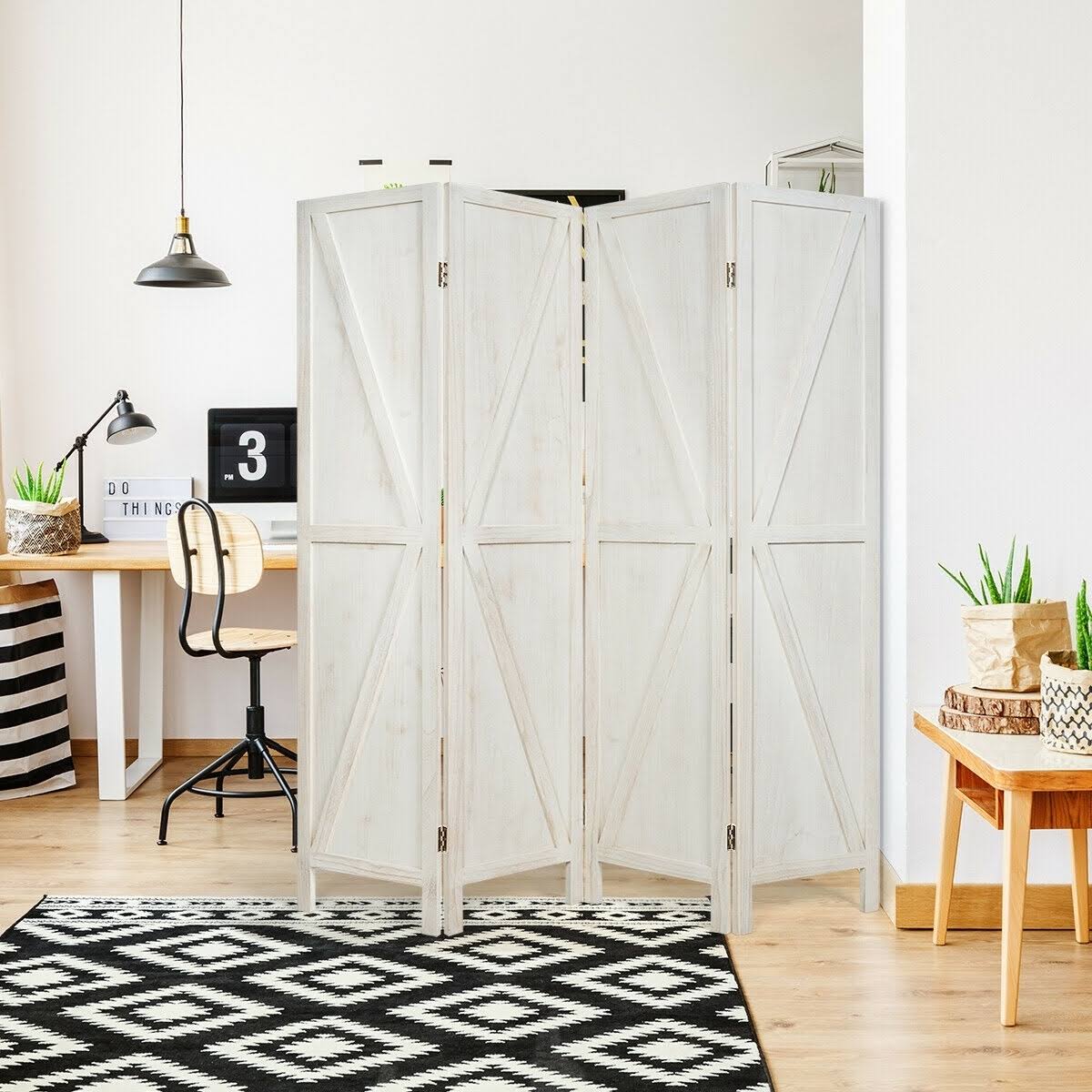 4 Panels Folding Wooden Room Divider White Y562721