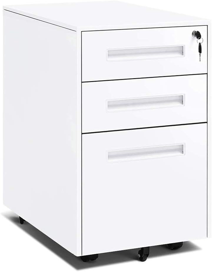 Black Mobile Filing Cabinet 3 Drawer with Lock Wheels M59710