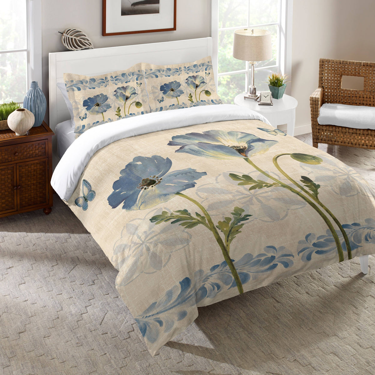 Blue Poppies Reversible Comforter King W251266