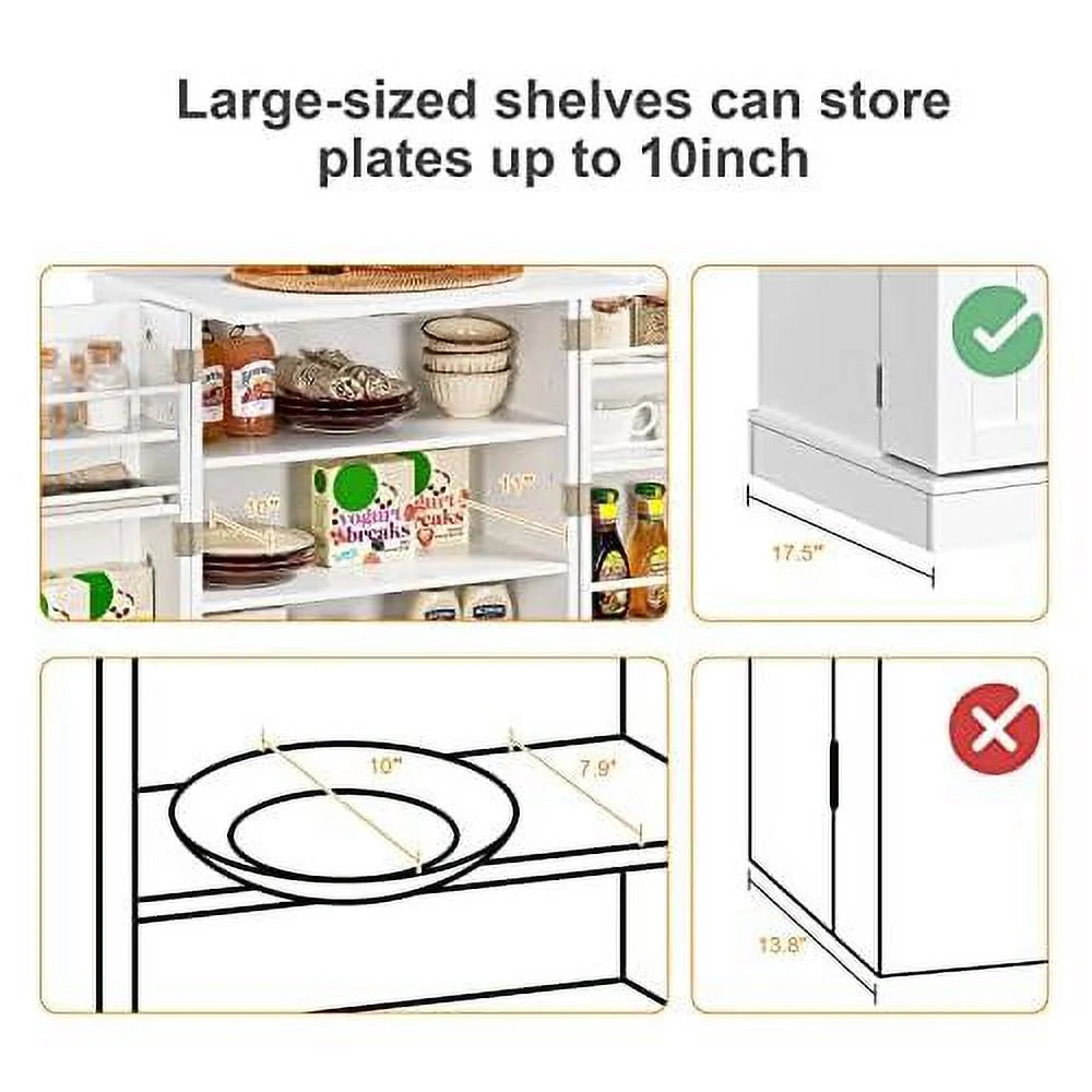 White Wood Pantry Cabinet with Doors and Adjustable Shelves V124