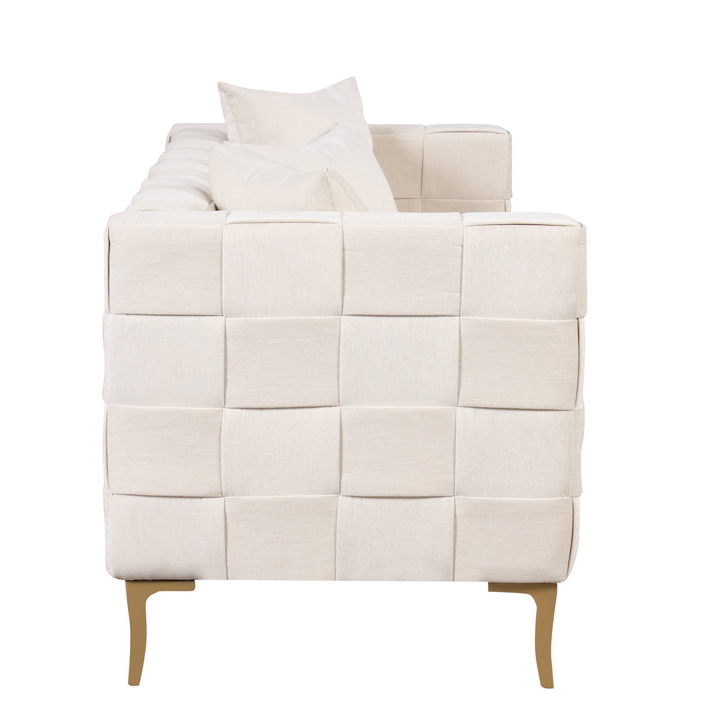 Beige Upholstered Sofa with 4 Pillows and Golden Metal Legs E4997