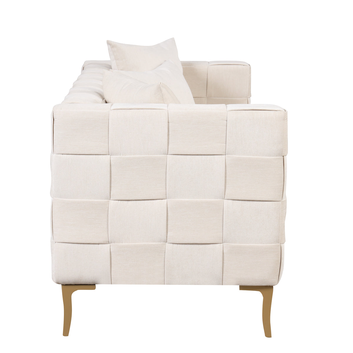 Beige Upholstered Sofa with 4 Pillows and Golden Metal Legs E4997