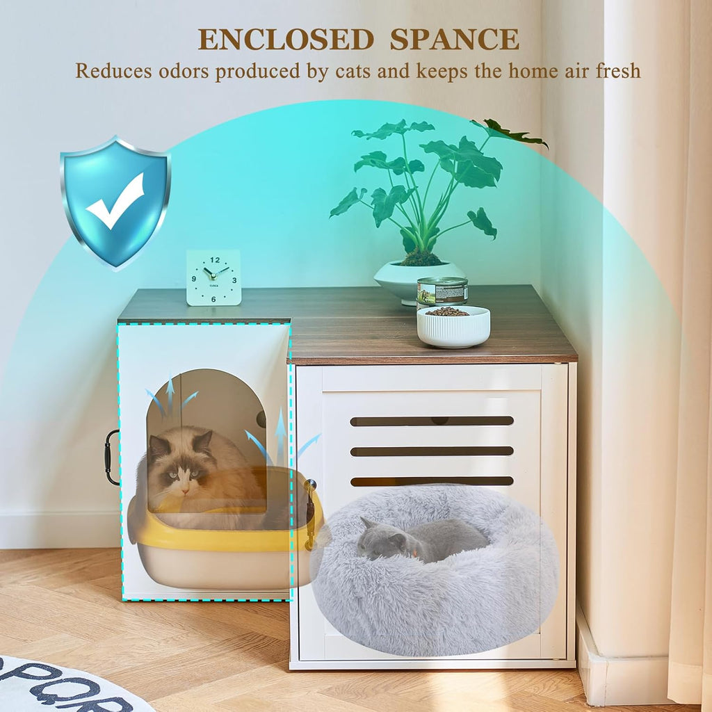 White Corner Litter Box Enclosure Cabinet, 31.5 x 17.7 x 19.7 in C34725