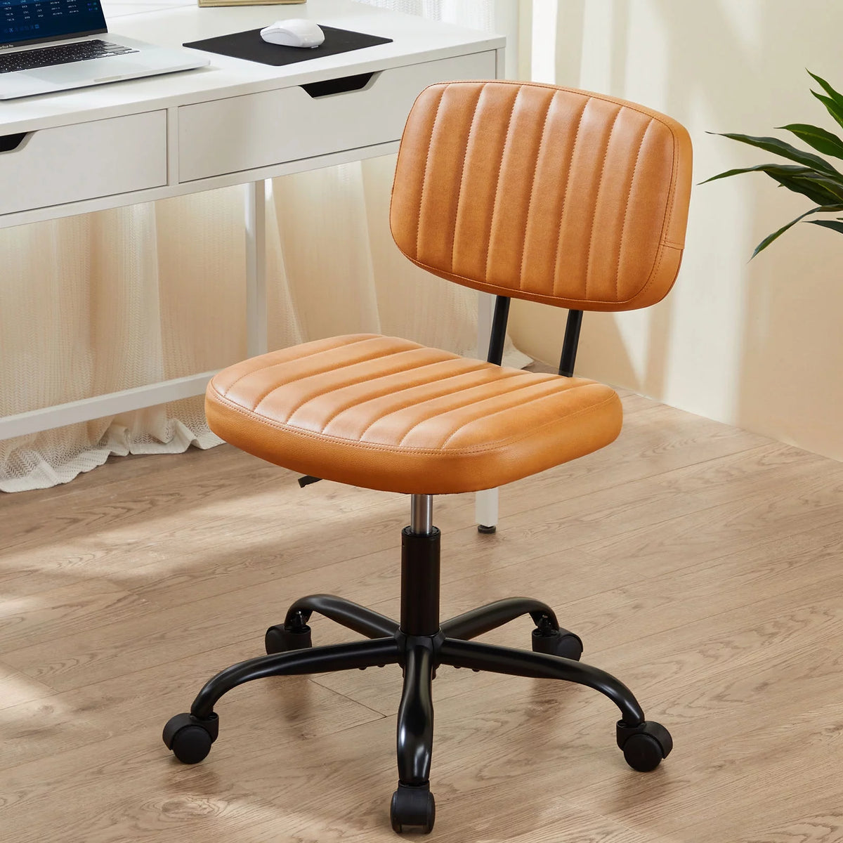Brown PU Leather Low Back Task Chair with Wheels C727