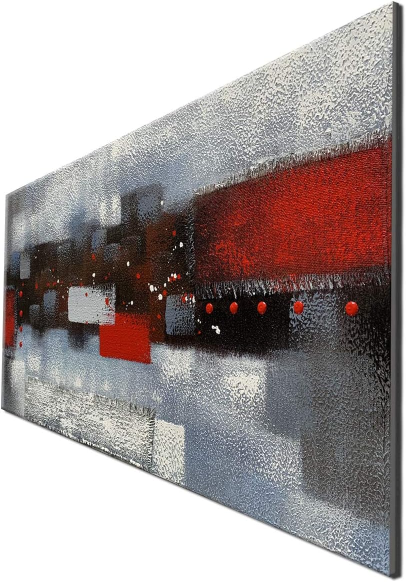 Red Gray Textured 3D Oil Painting on Canvas, Pack of 2 G202