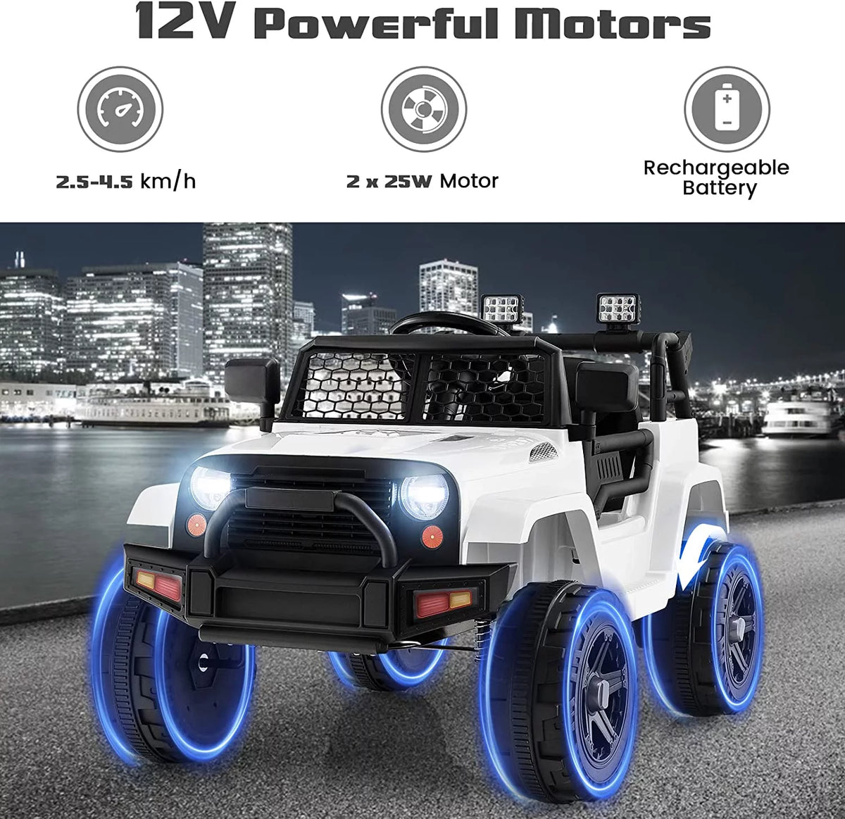 12V Electric Ride On Truck with Remote Control, White C3713