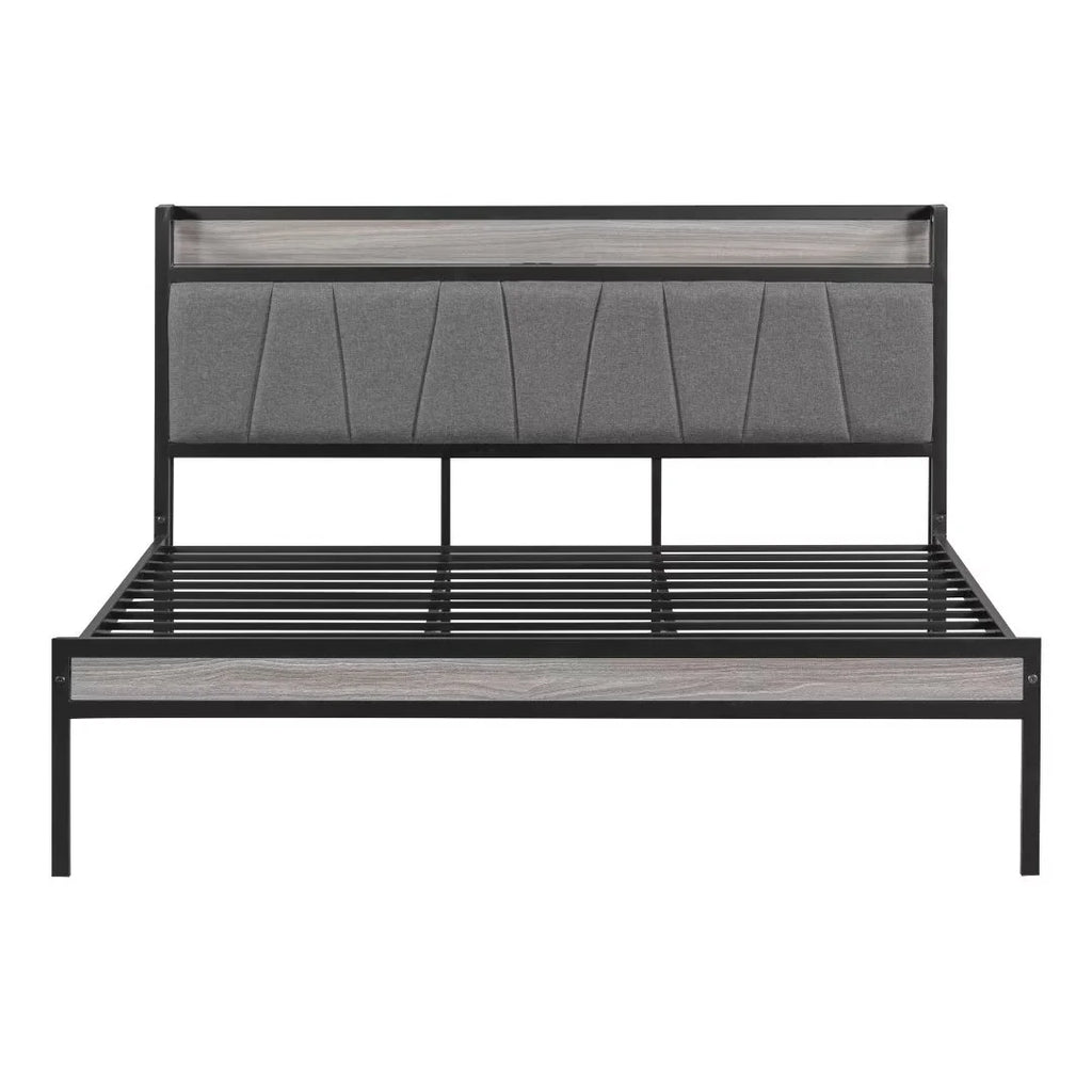 White Metal Platform Bed with Twin Trundle and USB Ports Q98781