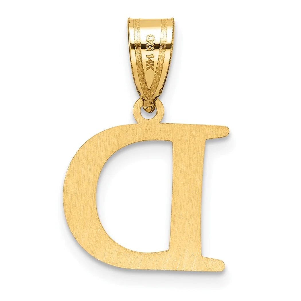 14k Gold Polished Etched Letter D Initial Pendant Necklace 20mm Long 0.35mm Thick F612