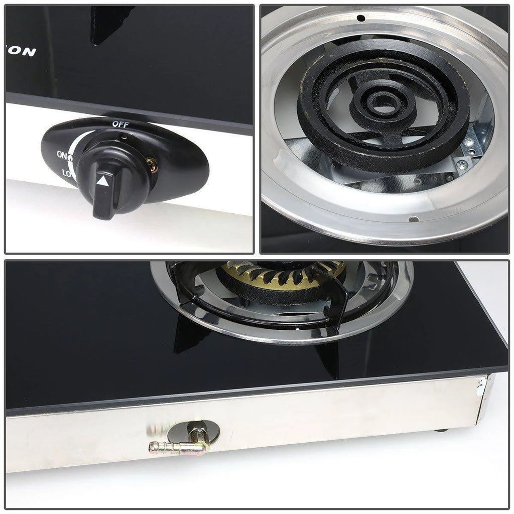 Double Glass Top Portable Propane Gas Stove Burner with Hose & Regulator X961497