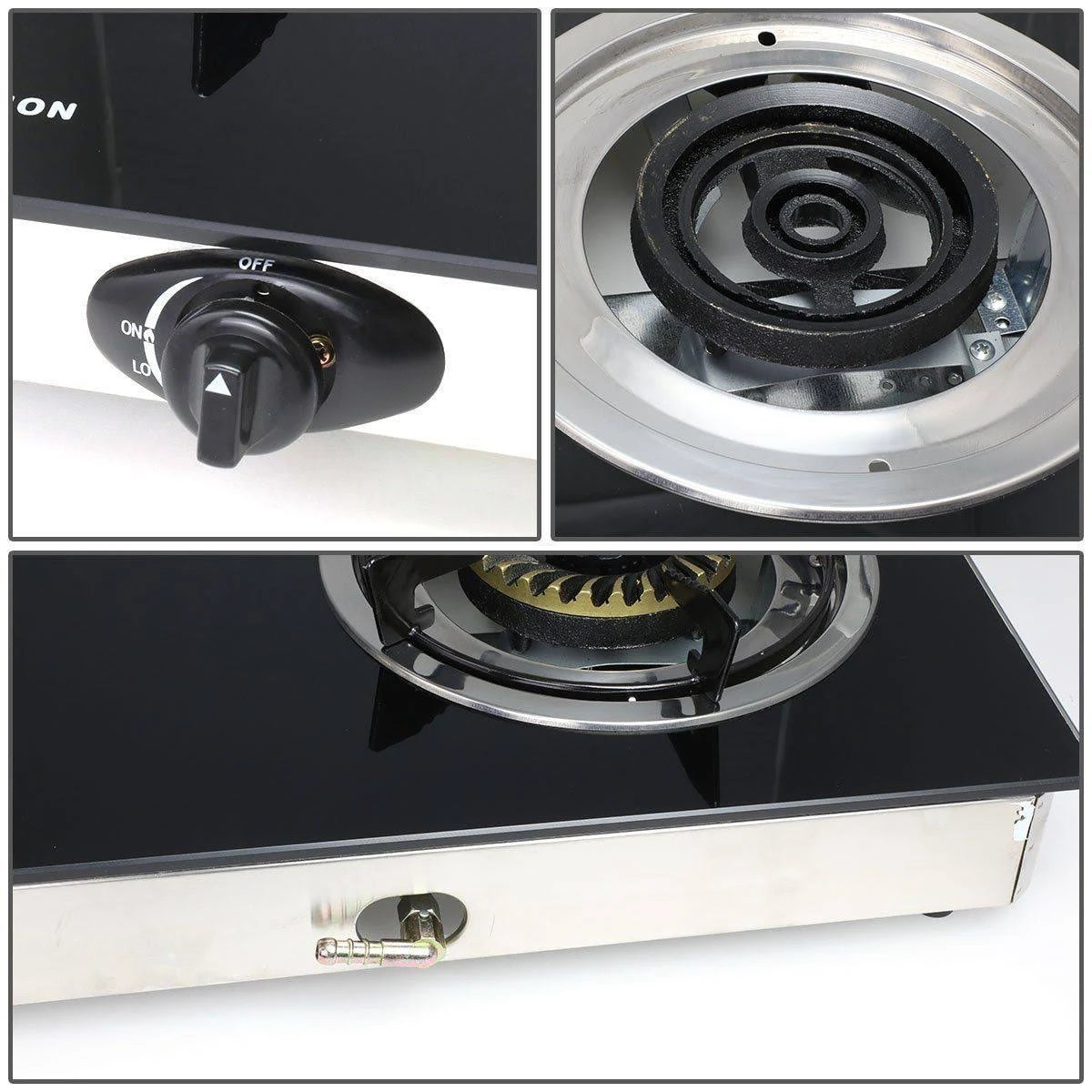 Double Glass Top Portable Propane Gas Stove Burner with Hose & Regulator X961497