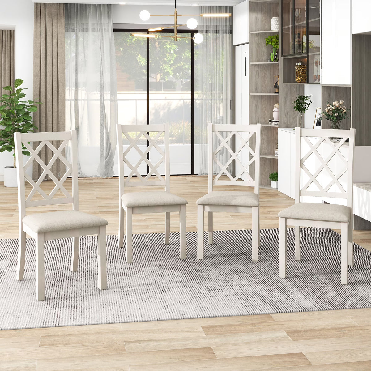 Beige Solid Wood Upholstered Dining Chairs, Set of 4 A362796