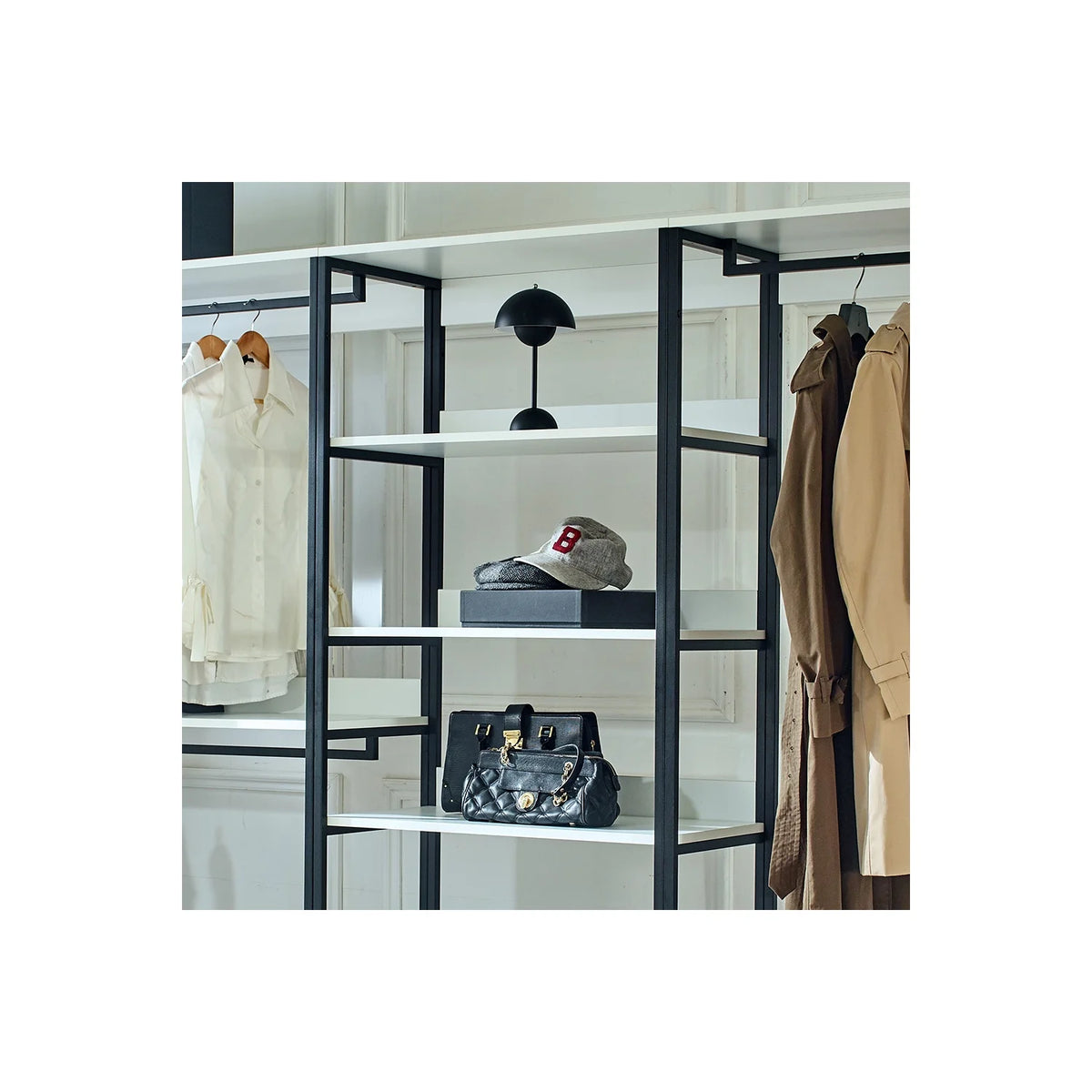 White Freestanding Wood Closet System with Metal Frame Y81188