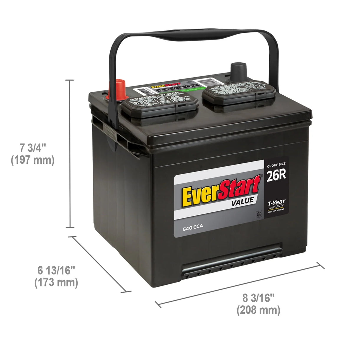 Group Size 26R 12 Volt 540 CCA Lead Acid Automotive Battery R746579