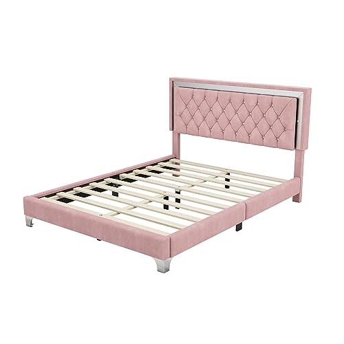 Queen Size Velvet Upholstered Platform Bed with 2 Nightstands J5874