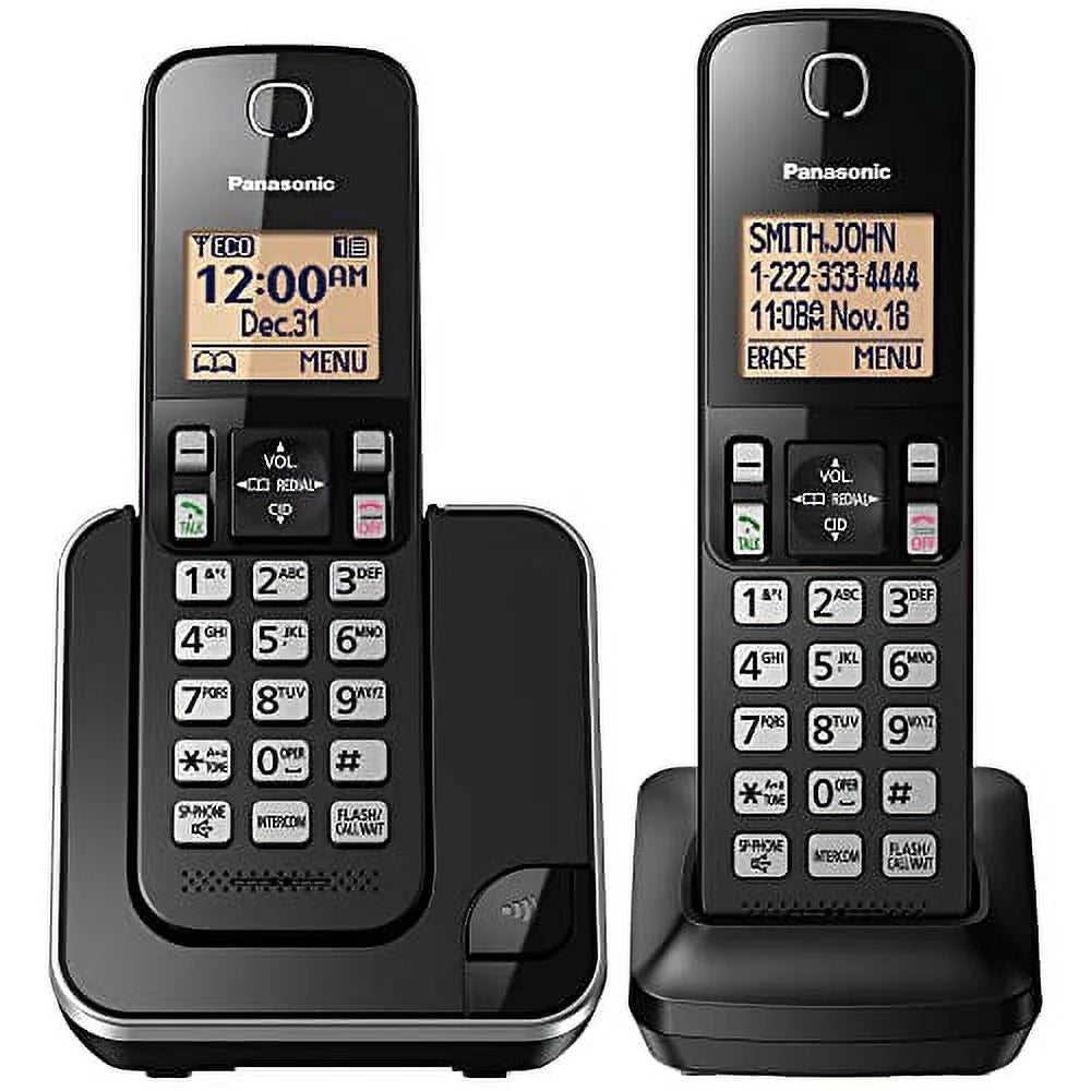 2 Handset Cordless Phone System with Amber Backlit Display (Black) F4323
