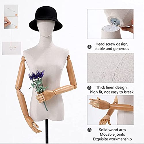 Beige Display Mannequin with Detachable Head, Wooden Hands, Adjustable Height Stand S9035