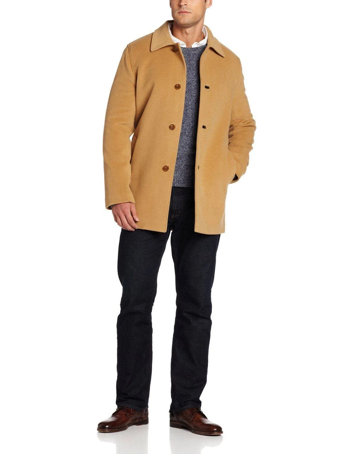 Mens 3-button Cashmere Wool Topcoat In Camel J572