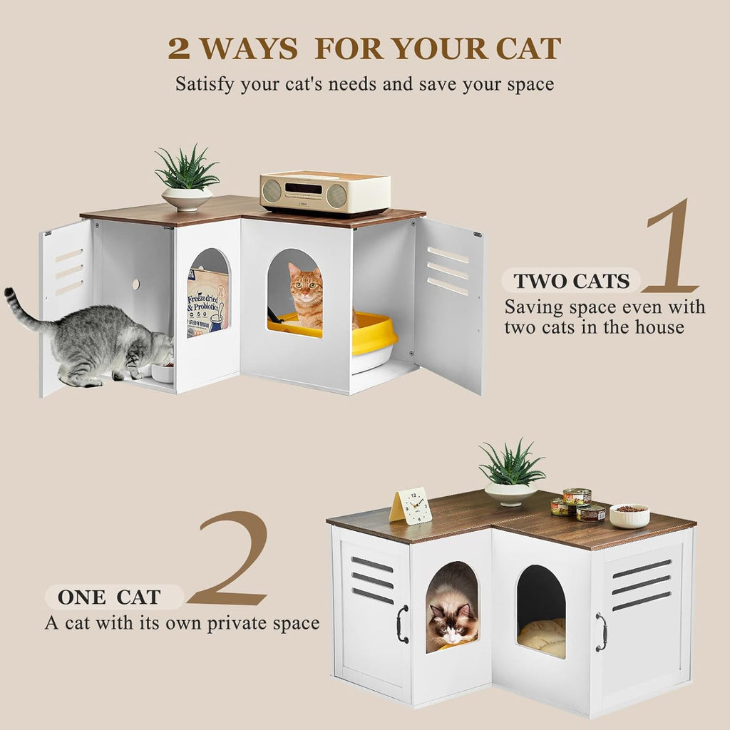 White Corner Litter Box Enclosure Cabinet, 31.5 x 17.7 x 19.7 in C34725