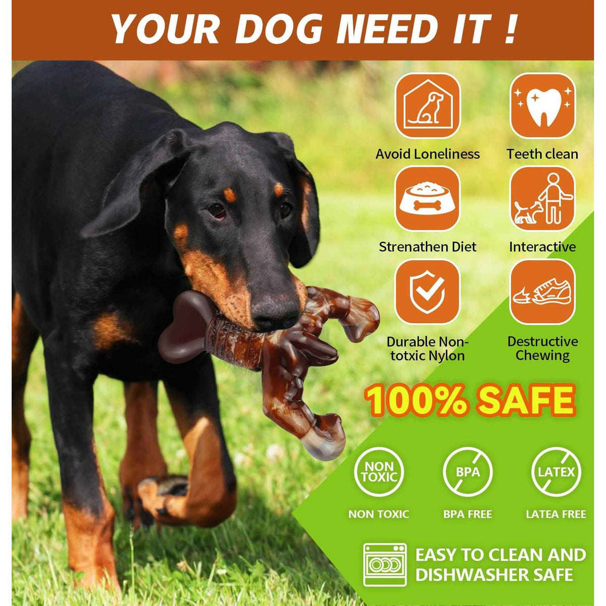Real Bacon Flavored Tough Dog Bone Chew Toy E306
