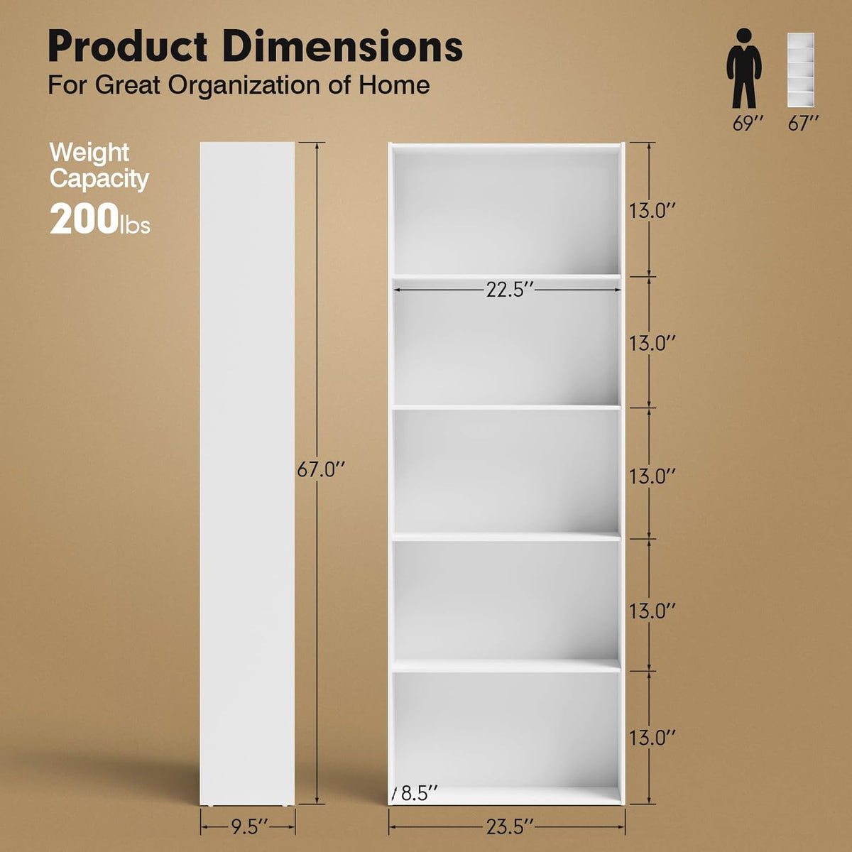 5-Shelf Wood Bookcase J19455