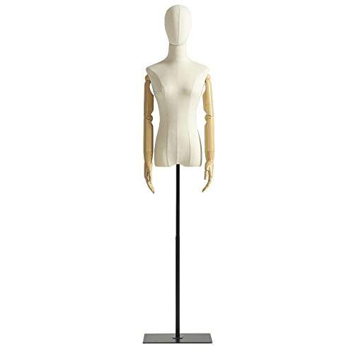Beige Display Mannequin with Detachable Head, Wooden Hands, Adjustable Height Stand S9035