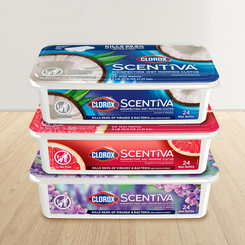 Disinfecting Wet Mop Pad, Disposable Mop Heads, Lavender and Jasmine, 2 Packs, 24 Wet Refills Per Pack J11849