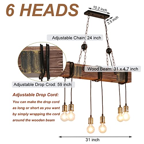 10 Heads Rustic Wood Beam Hanging Pendant Light Fixture G60044