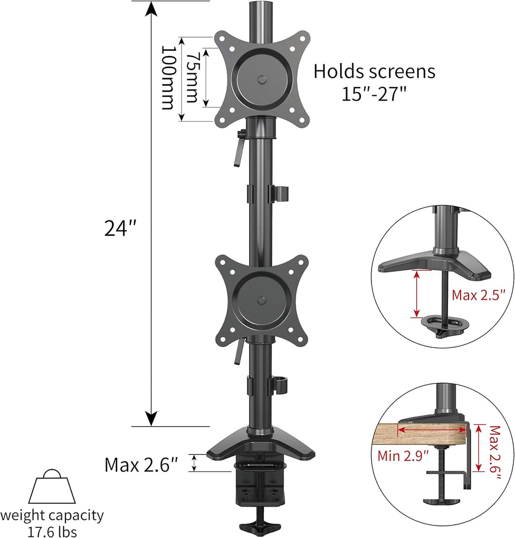 Vertical Dual Monitor Mount, 15-27 Height Adjustable, VESA Mount K903807