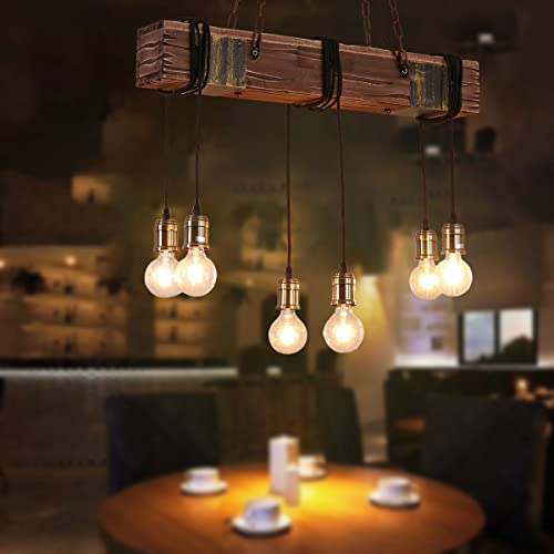 10 Heads Rustic Wood Beam Hanging Pendant Light Fixture G60044