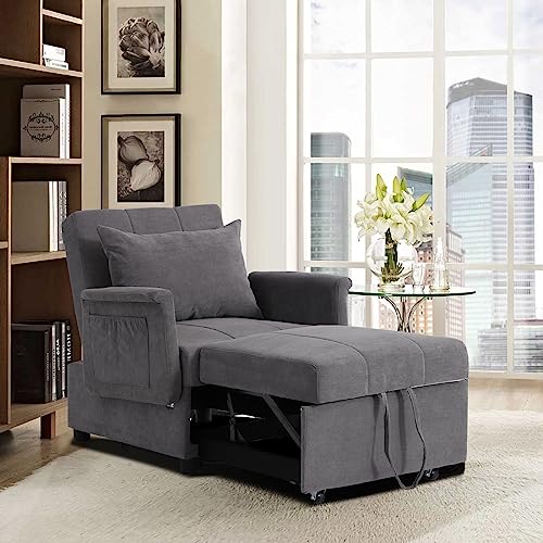 Black PU Leather Convertible Chair Sleeper Bed with Lumbar Pillow V53925