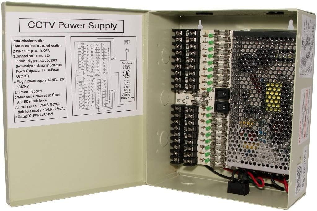 18 Outputs 12 Amp 12V DC CCTV Power Supply Box U928880