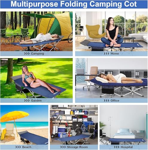 Blue Heavy Duty Folding Camping Cot with Carry Bag V7899