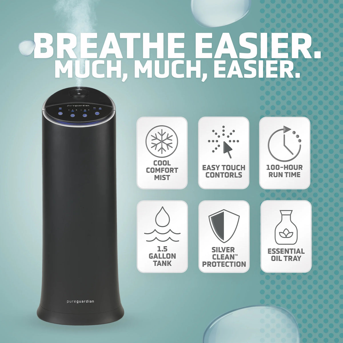 Black 1.5 Gallon Ultrasonic Cool Mist Tower Humidifier H774