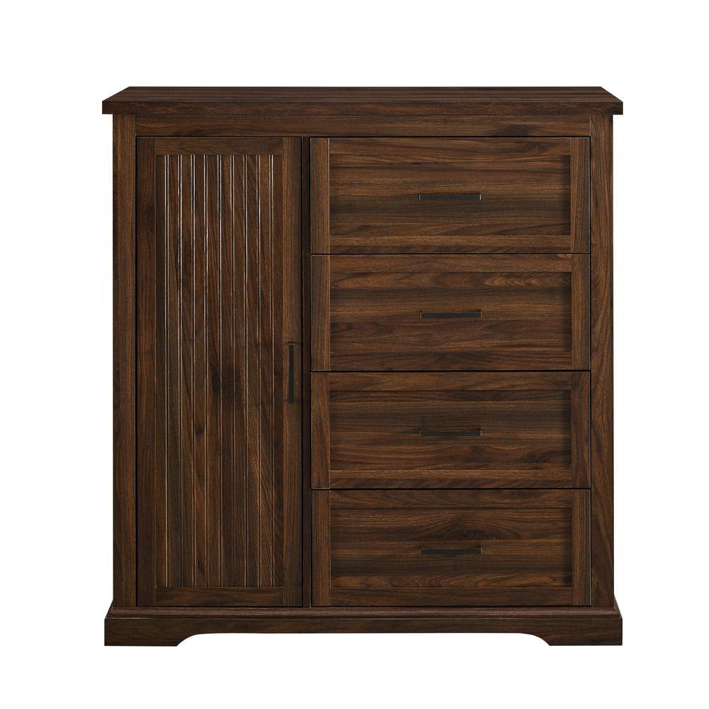 Dark Walnut Wood 4 Drawer and 1 Cabinet Wardrobe M478649