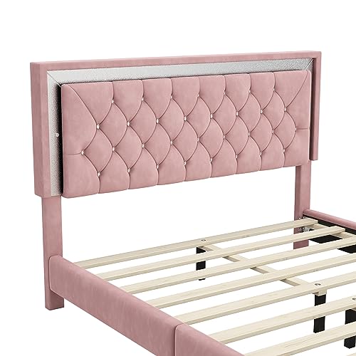 Queen Size Velvet Upholstered Platform Bed with 2 Nightstands J5874