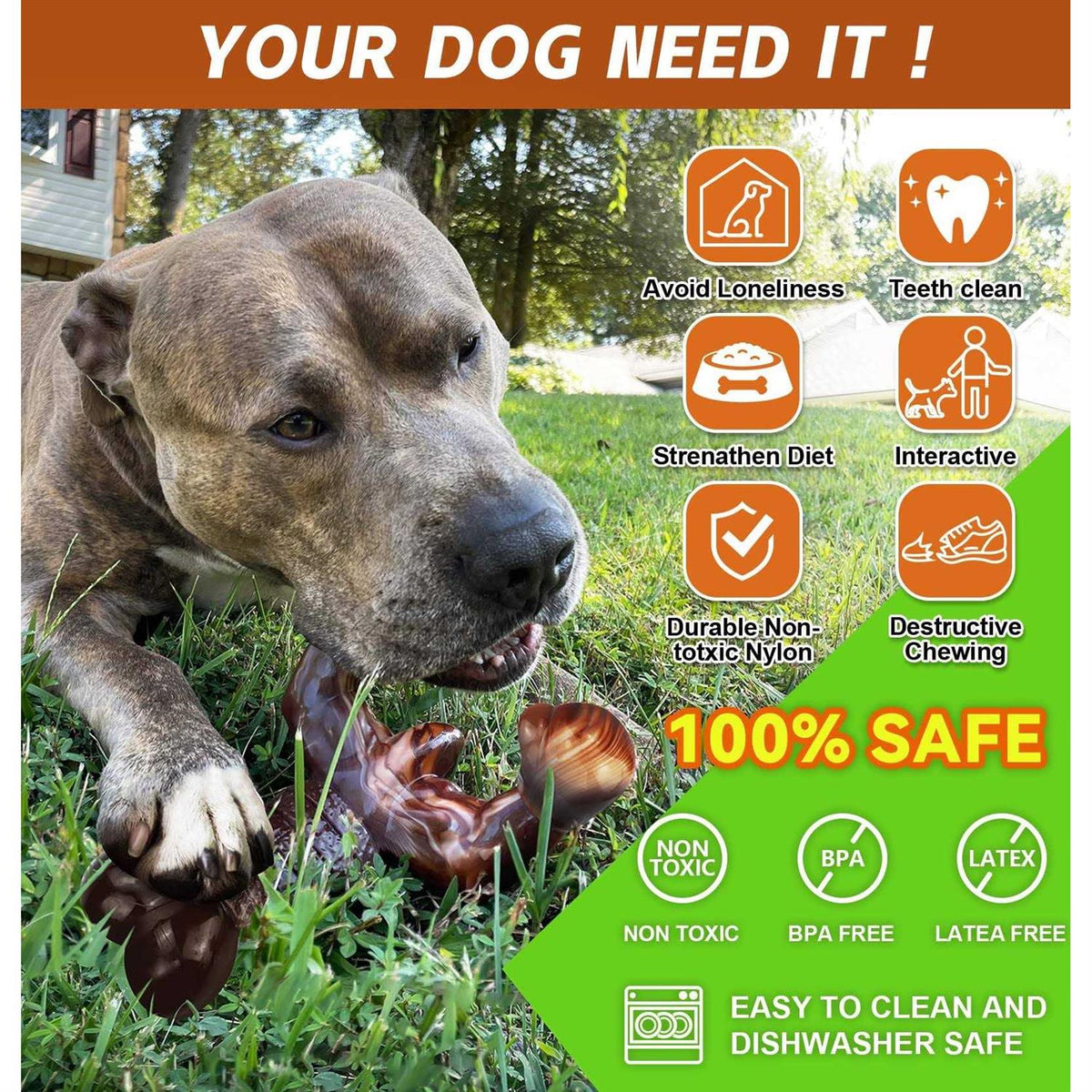 Real Bacon Flavored Tough Dog Bone Chew Toy E306