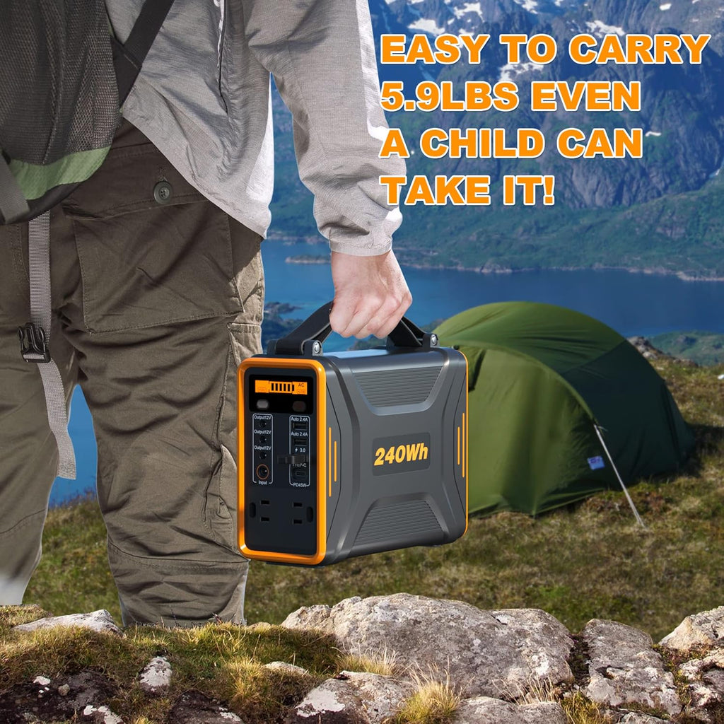Portable Power Station, 240Wh LiFePO4 Battery, 200W Pure Sine Wave AC Outlet O698